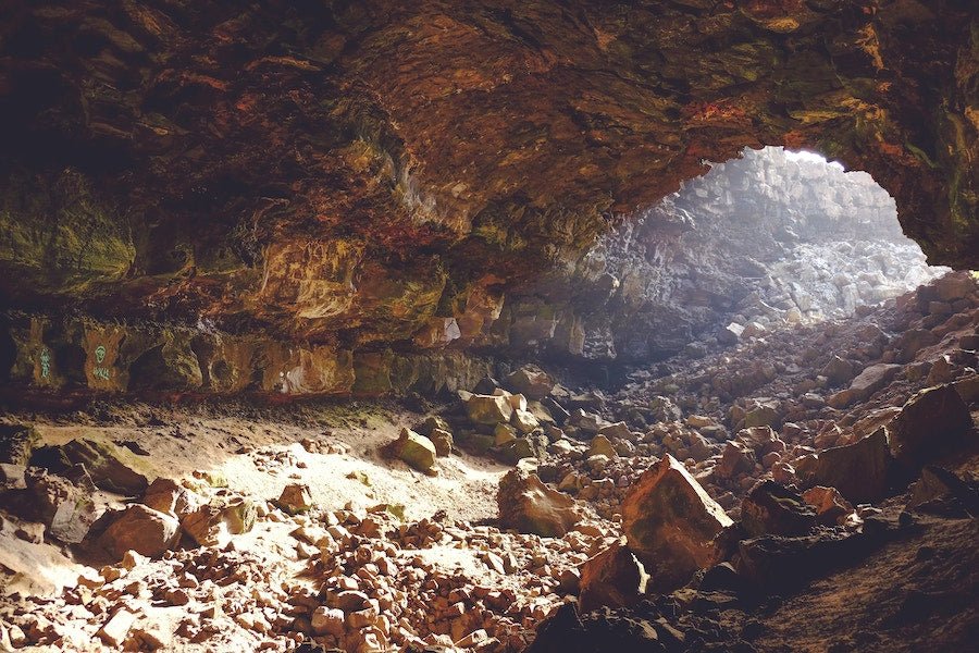 Rocky entrance to Gruta do Natal cave on Terceira Island in the Azores
