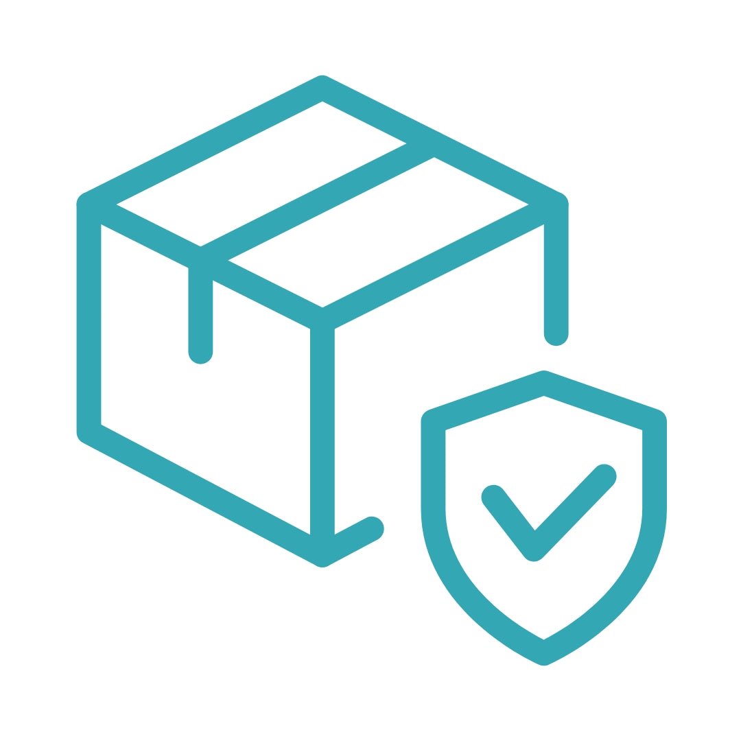 Shipping protection icon showing a parcel with a shield and check mark