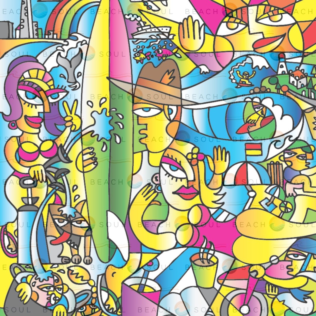 Livin' the Dream colourful surf design for a Beach Soul 5L portable shower sleeve
