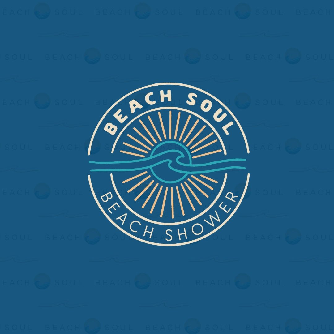 Ocean Rise dark blue Beach Soul design for a portable shower sleeve